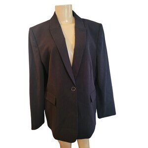 Arthur Levine Tahari Black Pinstripe Suit Coat/Blazer w Padded Shoulders